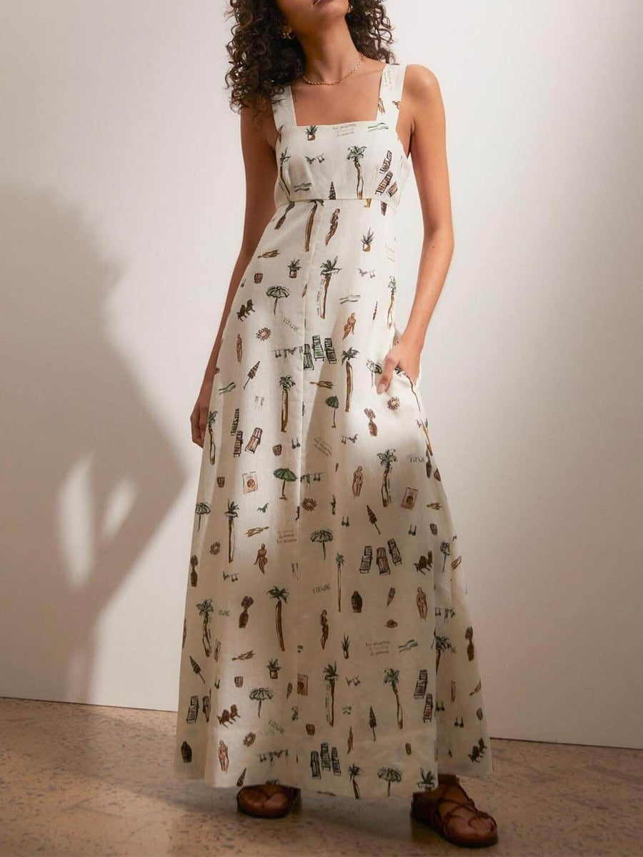 Filomena | Women's Square Neck White Maxi Dress