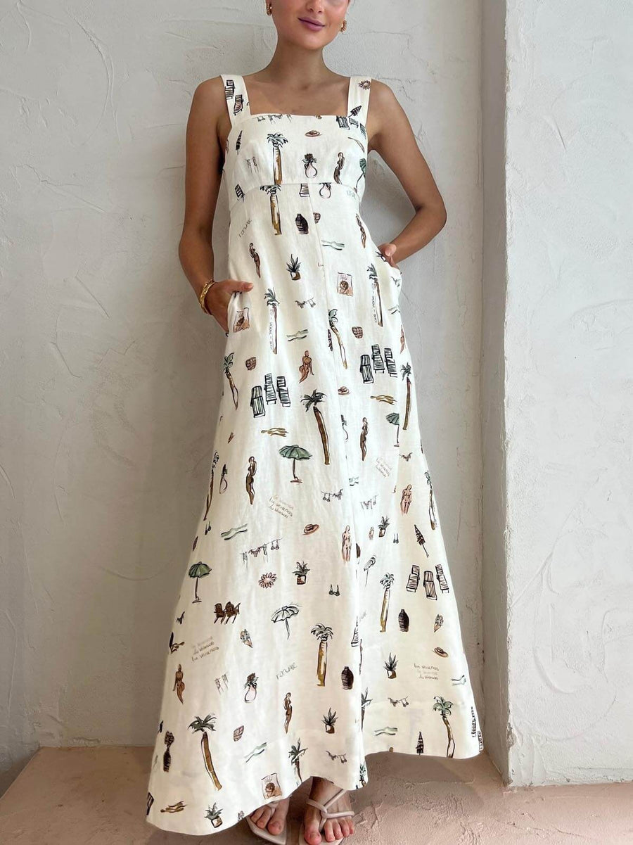 Filomena | Women's Square Neck White Maxi Dress