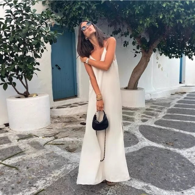 Filomena | Women's Slit Modern Maxi Dress in White