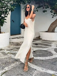 Filomena | Women's Slit Modern Maxi Dress in White