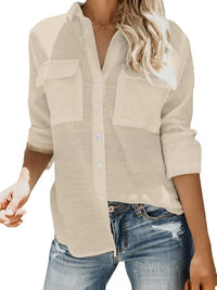 Fiona | Women's Pockets Lightweight Blouse in Apricot