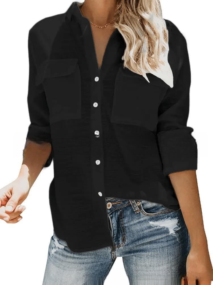 Fiona | Women's Pockets Lightweight Blouse in Black