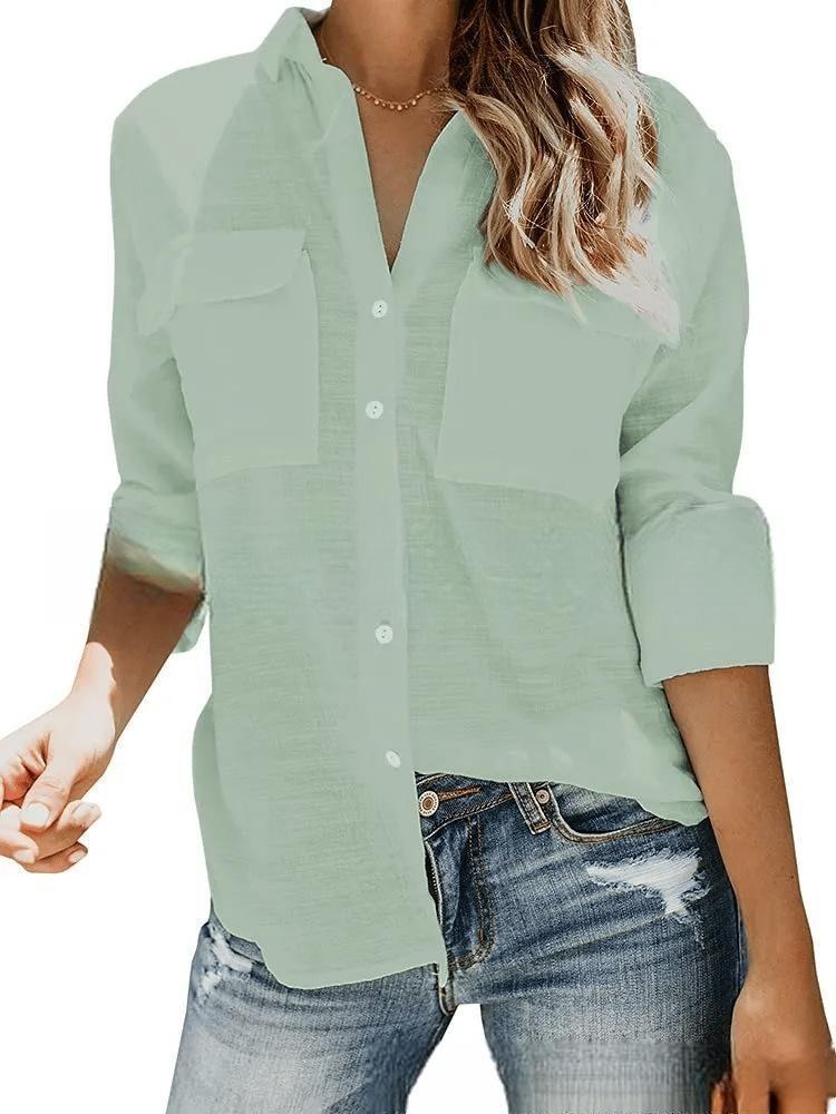 Fiona | Women's Pockets Lightweight Blouse in Light Green