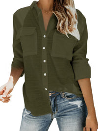 Fiona | Women's Pockets Lightweight Blouse in Olive Green