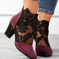Fiona | Women's Floral Lace Ankle Booties Block Heels in Red