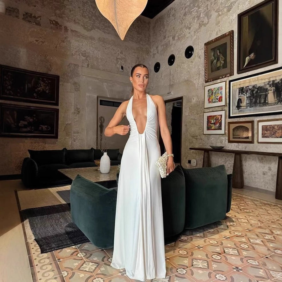 Fionnuala | Women's V-Neck Ruffle Elegant Maxi Dress