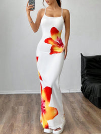 Fiorella | Women's Spaghetti Strap Floral Maxi Dress in White