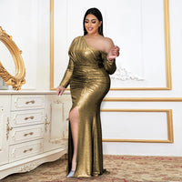 Fiorenza | Women's Wrap Slit Evening Dress in Gold