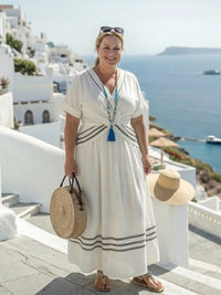 Firenze | Women's V-Neck Wrap White Midi Dress