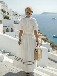 Firenze | Women's V-Neck Wrap White Midi Dress