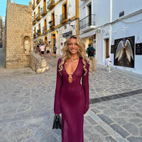 Firenze | Women's V-Neck Elegant Maxi Dress in Purple
