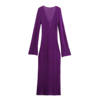 Firenze | Women's V-Neck Elegant Maxi Dress in Purple