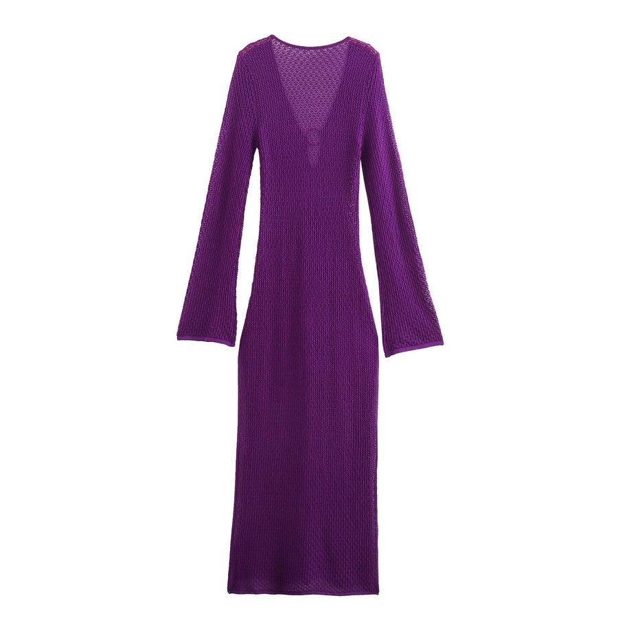 Firenze | Women's V-Neck Elegant Maxi Dress in Purple