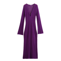 Firenze | Women's V-Neck Elegant Maxi Dress in Purple