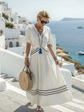 Firenze | Women's V-Neck Wrap White Midi Dress