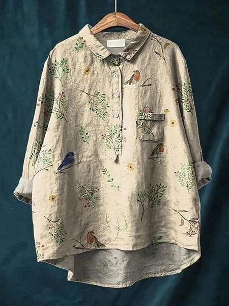 Flavia | Women's Button-Up Floral Blouse in Beige