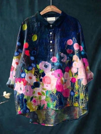 Flavia | Women's Button-Up Floral Blouse in Blue & Pink