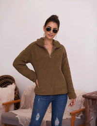 Flavia | Women's Zip Cozy Fleece Sweater in Camel