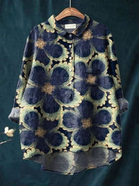 Flavia | Women's Button-Up Floral Blouse in Dark Purple