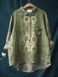 Flavia | Women's Button-Up Floral Blouse in Green