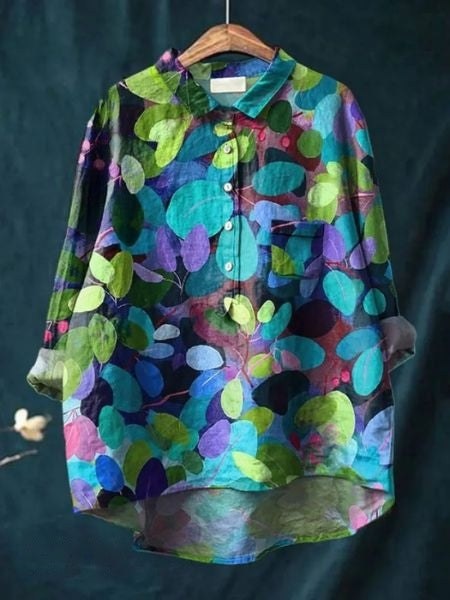 Flavia | Women's Button-Up Floral Blouse in Light Blue