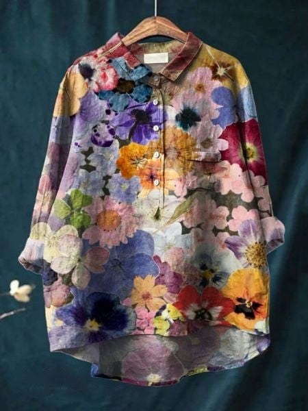 Flavia | Women's Button-Up Floral Blouse in Light Purple