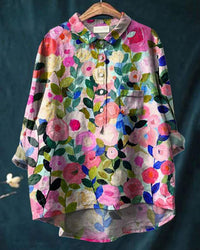 Flavia | Women's Button-Up Floral Blouse in Pink