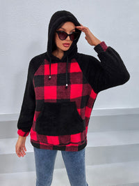 Flavienne | Women's Plaid Cozy Fleece Modern Hoodie in Red