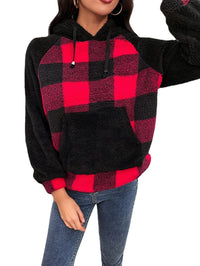 Flavienne | Women's Plaid Cozy Fleece Modern Hoodie in Red