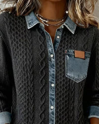 Fleur | Women's Cable Pattern Button Front Blouse