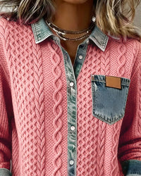 Fleur | Women's Cable Pattern Button Front Blouse