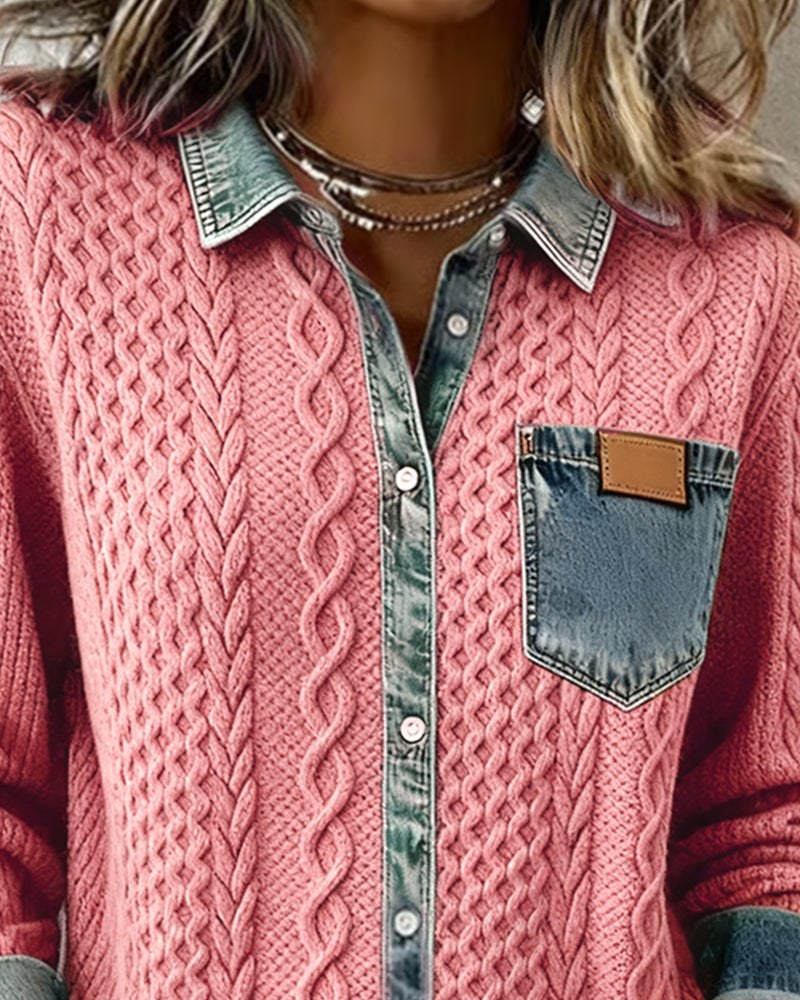 Fleur | Women's Cable Pattern Button Front Blouse