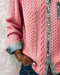 Fleur | Women's Cable Pattern Button Front Blouse