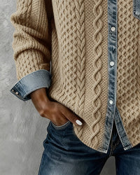 Fleur | Women's Cable Pattern Button Front Blouse