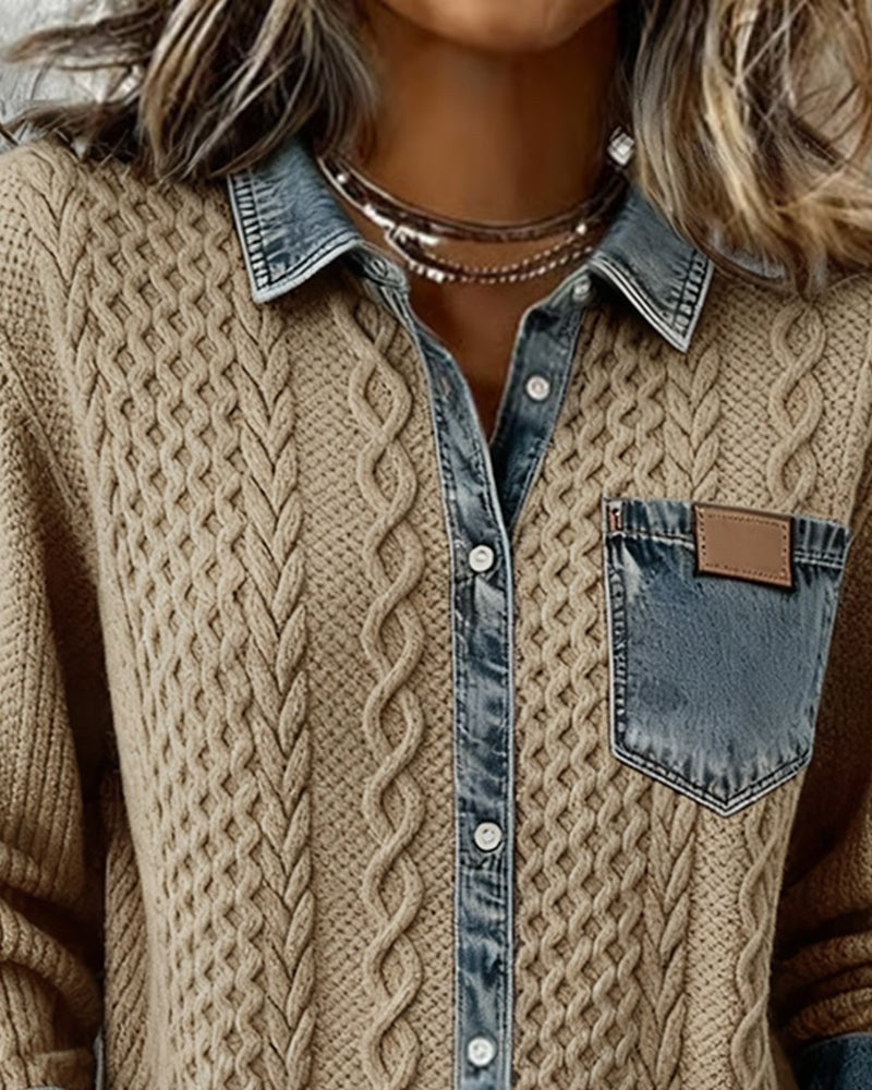 Fleur | Women's Cable Pattern Button Front Blouse