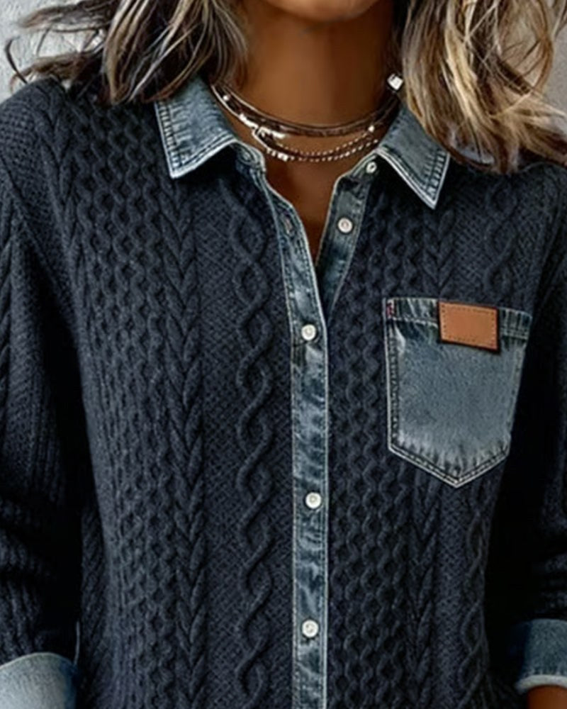 Fleur | Women's Cable Pattern Button Front Blouse