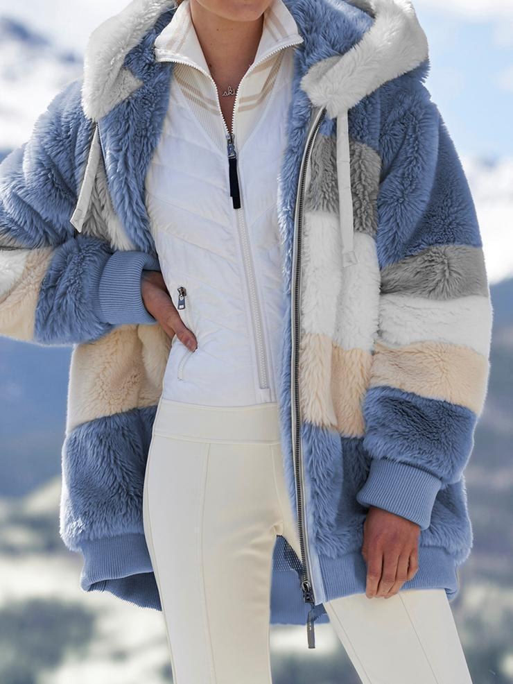 Fleur | Women's Pockets Fleece Modern Jacket in Blue