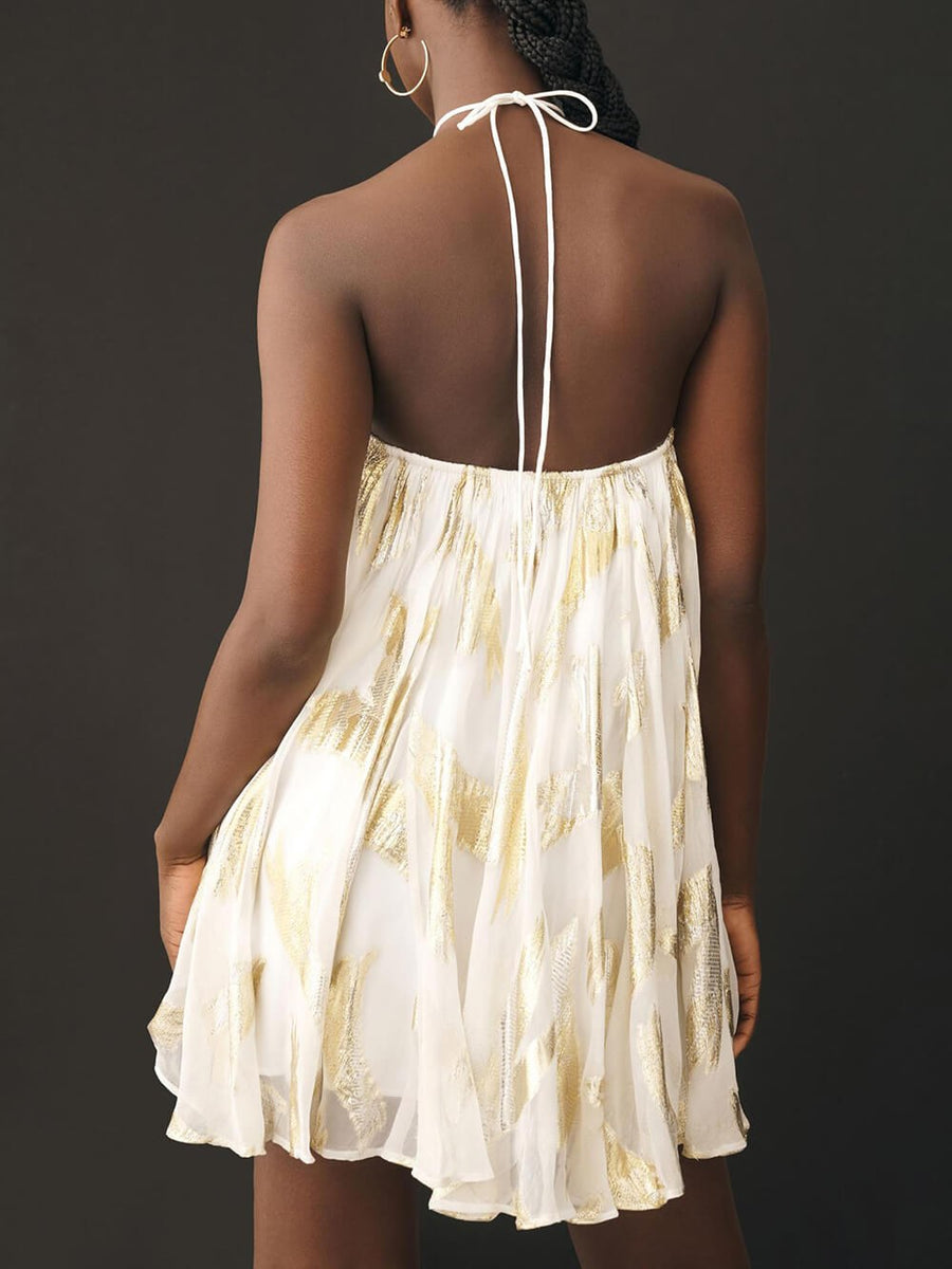 Fleurette | Women's Halter Sleeveless White Mini Dress