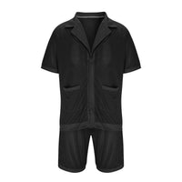 Fleurette | Women's Button-Front Pockets Pajama Set in Black