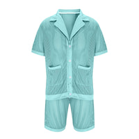 Fleurette | Women's Button-Front Pockets Pajama Set in Blue
