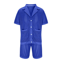 Fleurette | Women's Button-Front Pockets Pajama Set in Royal Blue