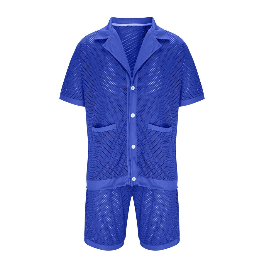 Fleurette | Women's Button-Front Pockets Pajama Set in Royal Blue