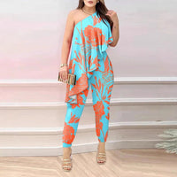 Flora | Women's Asymmetric Floral Elegant Jumpsuit in Light Blue