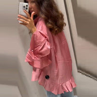 Flora | Women's Ruffle Detail Flowing Top in Pink
