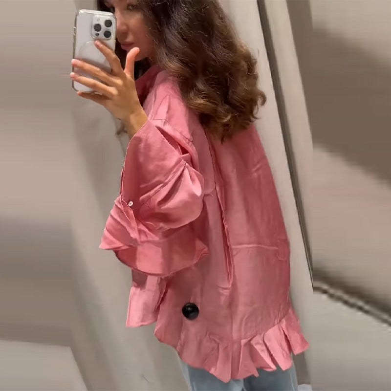 Flora | Women's Ruffle Detail Flowing Top in Pink