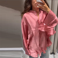 Flora | Women's Ruffle Detail Flowing Top in Pink