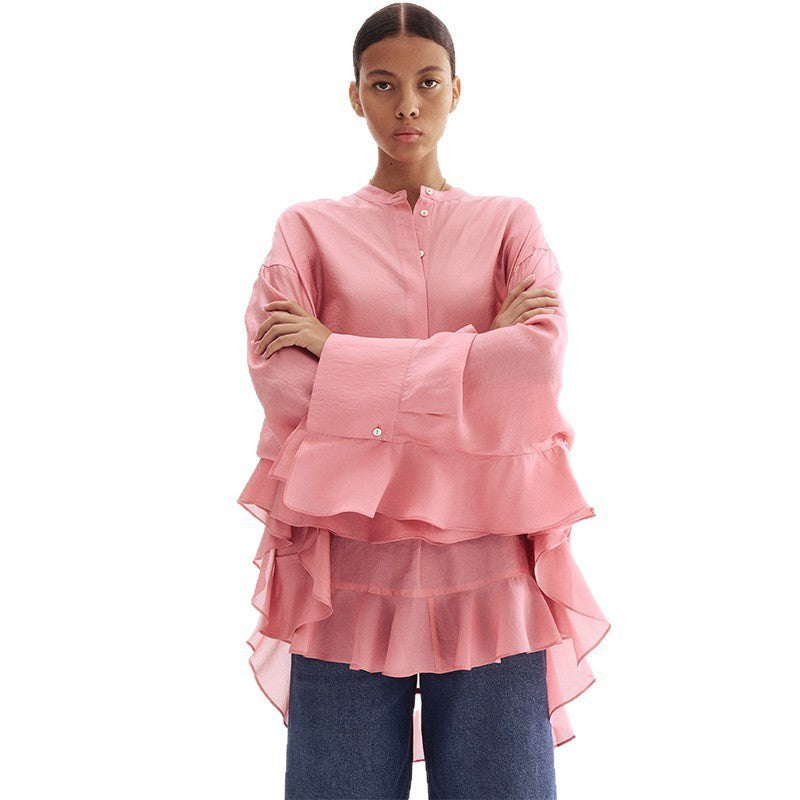 Flora | Women's Ruffle Detail Flowing Top in Pink