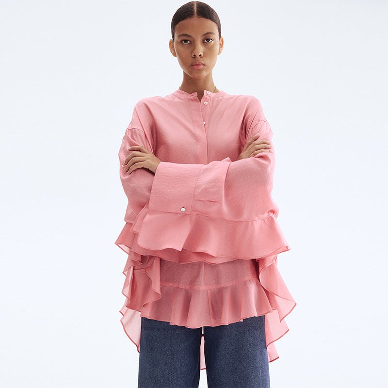 Flora | Women's Ruffle Detail Flowing Top in Pink