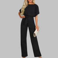 Florelle | Women's Belted Batwing Sleeve Wide-Leg Jumpsuit in Black