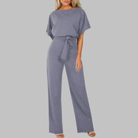 Florelle | Women's Belted Batwing Sleeve Wide-Leg Jumpsuit in Gray